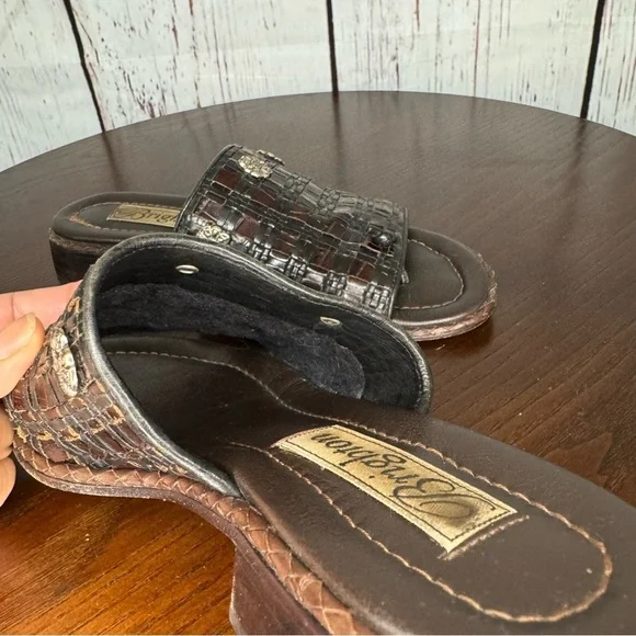 BRIGHTON women’s woven leather slides thongs sandals multi tone brown size 6 GUC - Picture 15 of 16